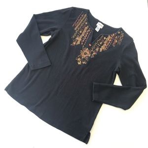 Chico's Black Embellished Embroidered Boho Top